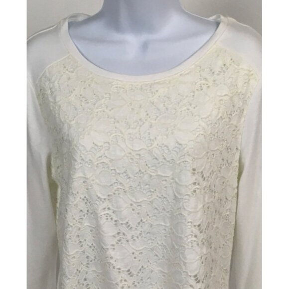 Croft and Barrow Women Top Size Small White with Floral Lace Front Short Sleeves - Picture 2 of 16
